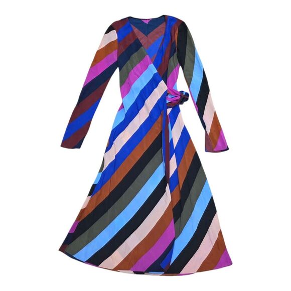 Diane Von Furstenberg Colorful Striped Silk Wrap Midi Dress S - Picture 2 of 5